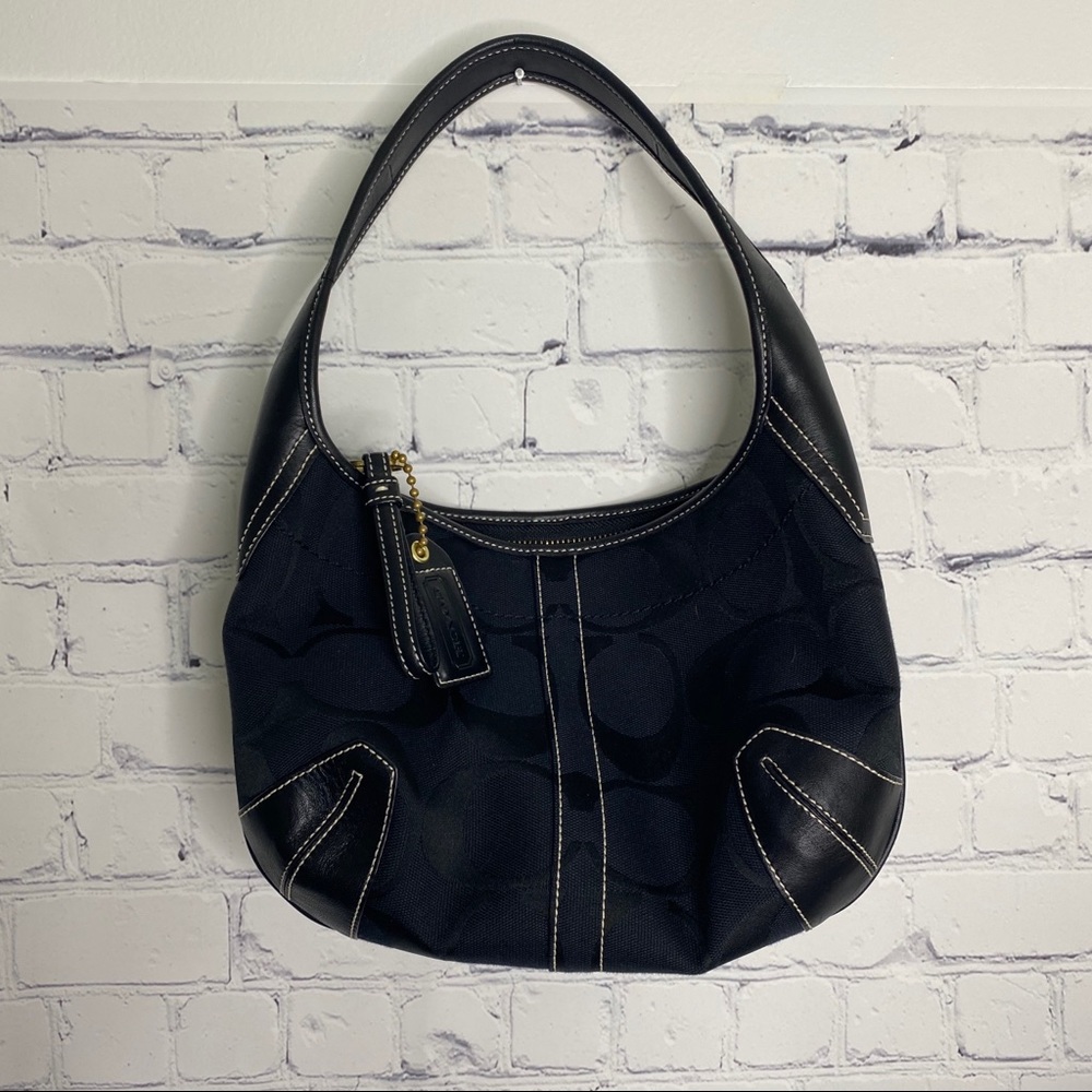 COACH black shoulder bag purse fabric leather logo